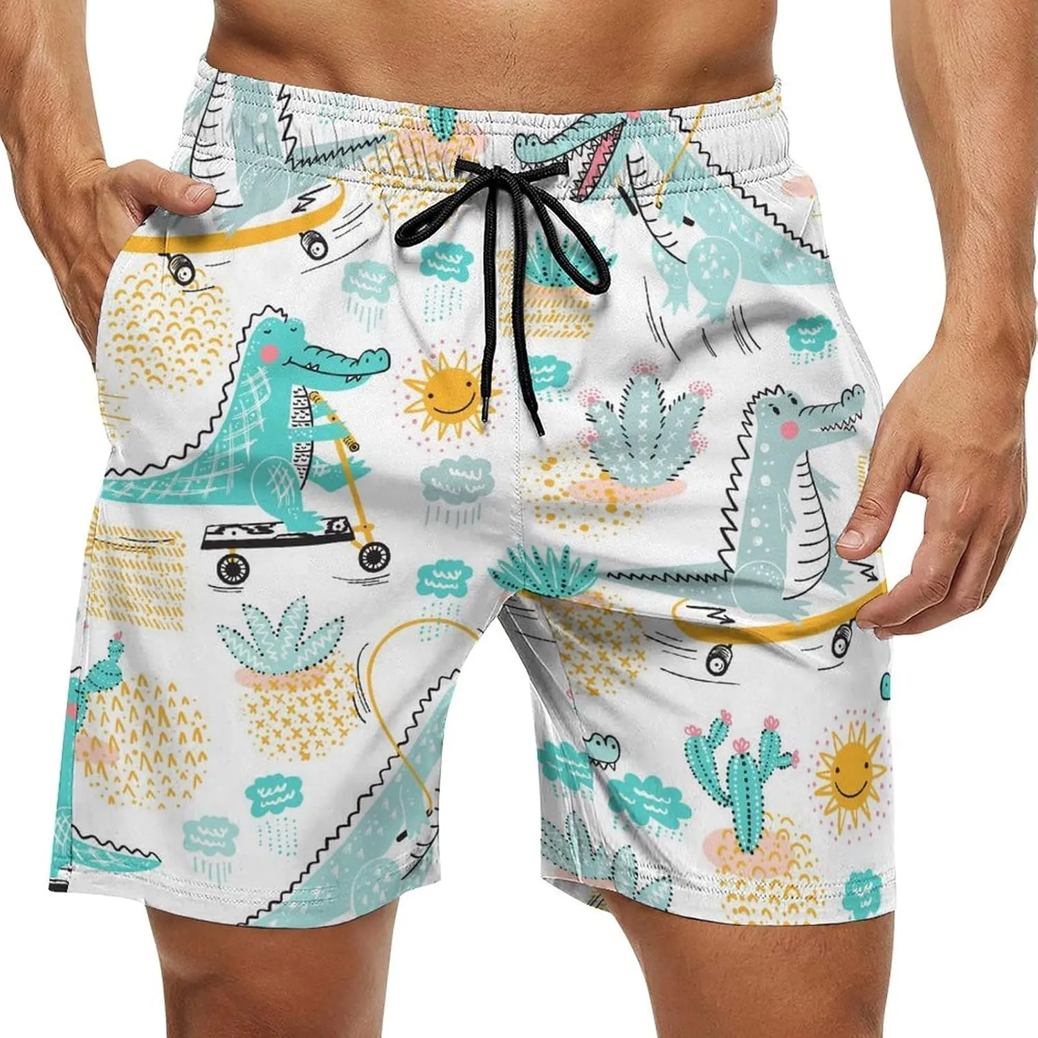 Men's Shorts Casual Elastic Waist Drawstring Lightweight Summer Beach Shorts