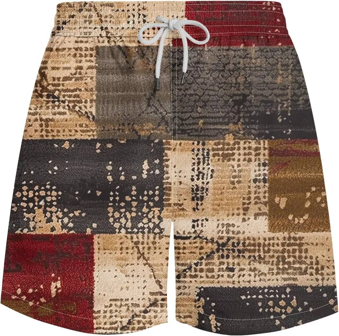 Mens Shorts Summer Casual Beach Shorts Lightweight Elastic Waist Drawstring Board Shorts Patch Plaid Print Swim Shorts