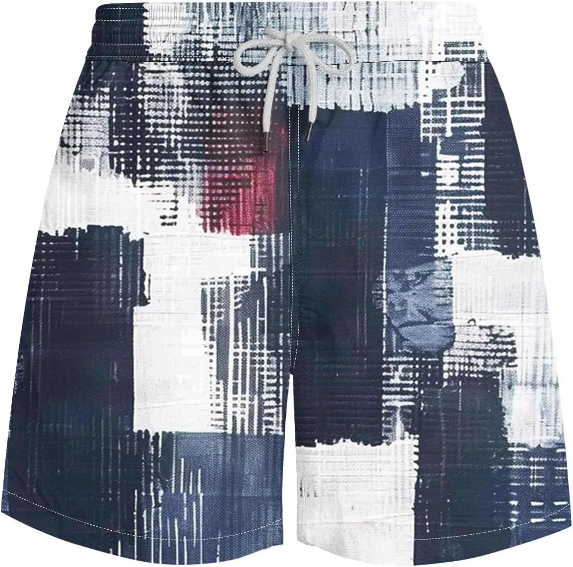 Mens Shorts Summer Casual Beach Shorts Lightweight Elastic Waist Drawstring Board Shorts Patch Plaid Print Swim Shorts