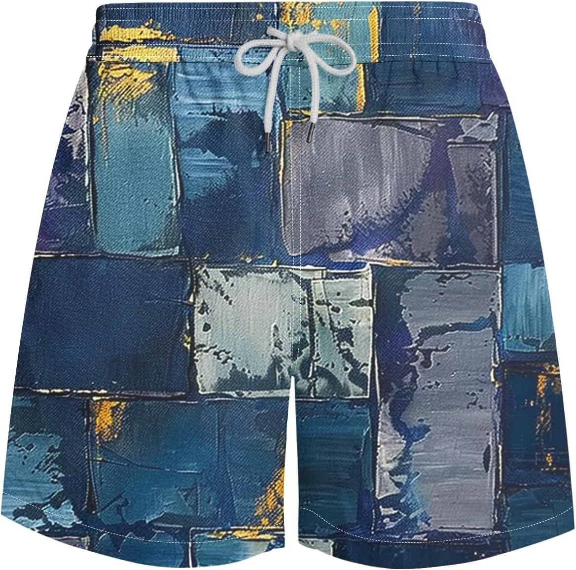 Mens Shorts Summer Casual Beach Shorts Lightweight Elastic Waist Drawstring Board Shorts Patch Plaid Print Swim Shorts