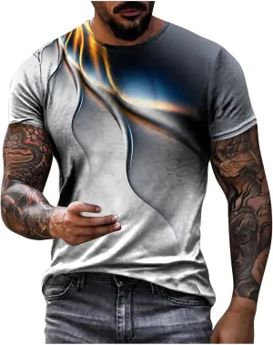 Men's Summer Short Sleeve Shirts, 3D Optical Illusion Print T-Shirts Casual Fashion Funny Tunnel Graphics O Neck Tee Tops