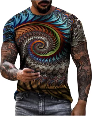 Men's Summer Short Sleeve Shirts, 3D Optical Illusion Print T-Shirts Casual Fashion Funny Tunnel Graphics O Neck Tee Tops