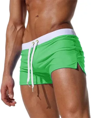 Men's Swim Trunks Color Block Drawstring Shorts Quick Dry Breathable Shorts Summer Beach Trunks with Zipper Pockets