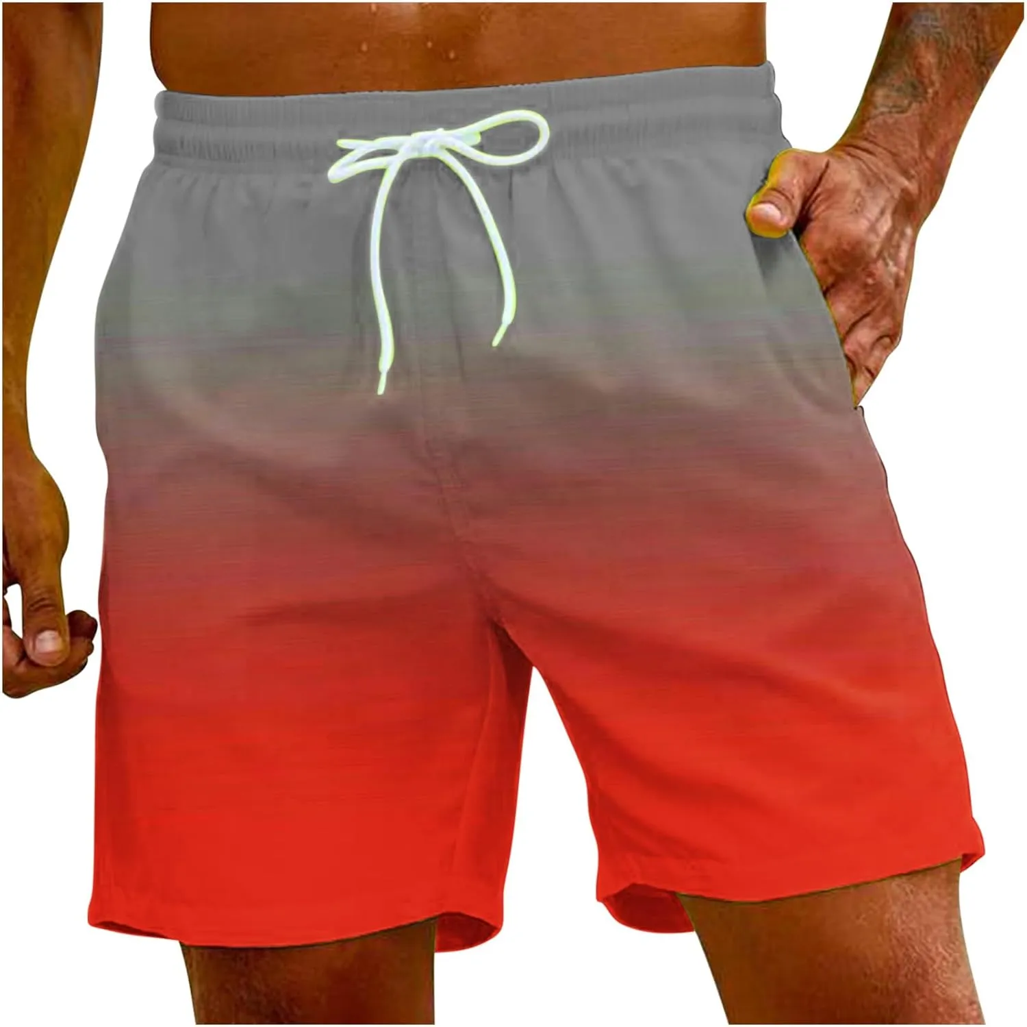 Mens Swim Trunks Compression Liner Gradient Color Swim Shorts Swimwear Quick Dry Swimsuit Bathing Suits Board Shorts