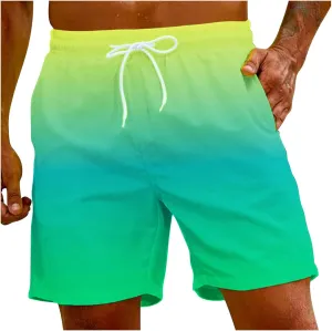 Mens Swim Trunks Compression Liner Gradient Color Swim Shorts Swimwear Quick Dry Swimsuit Bathing Suits Board Shorts