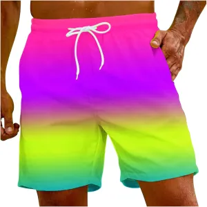 Mens Swim Trunks Compression Liner Gradient Color Swim Shorts Swimwear Quick Dry Swimsuit Bathing Suits Board Shorts