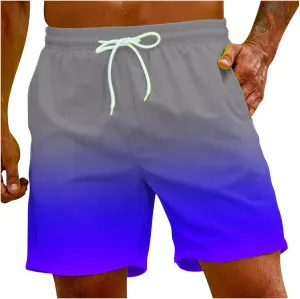 Mens Swim Trunks Compression Liner Gradient Color Swim Shorts Swimwear Quick Dry Swimsuit Bathing Suits Board Shorts
