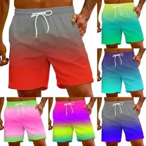 Mens Swim Trunks Compression Liner Gradient Color Swim Shorts Swimwear Quick Dry Swimsuit Bathing Suits Board Shorts
