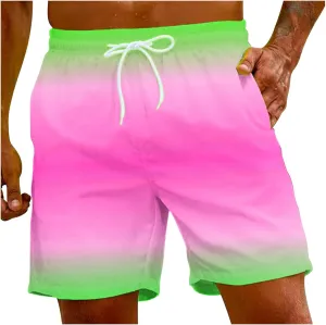 Mens Swim Trunks Compression Liner Gradient Color Swim Shorts Swimwear Quick Dry Swimsuit Bathing Suits Board Shorts