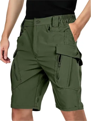 Men's Tactical Cargo Shorts Quick Dry Outdoor Stretch Hiking Shorts Breathable Elastic Waist Pant with Multi Pockets
