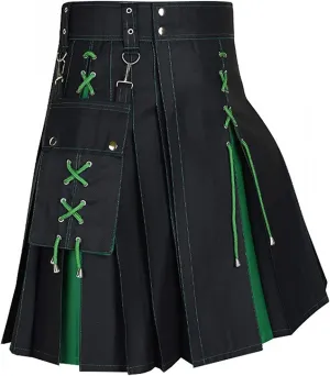 Mens Utility Kilt Scottish Tartan Apparel Highland Pleated Tartan Utility Kilts for Men Costume Kilts with Pockets