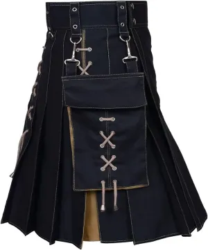 Mens Utility Kilt Scottish Tartan Apparel Highland Pleated Tartan Utility Kilts for Men Costume Kilts with Pockets