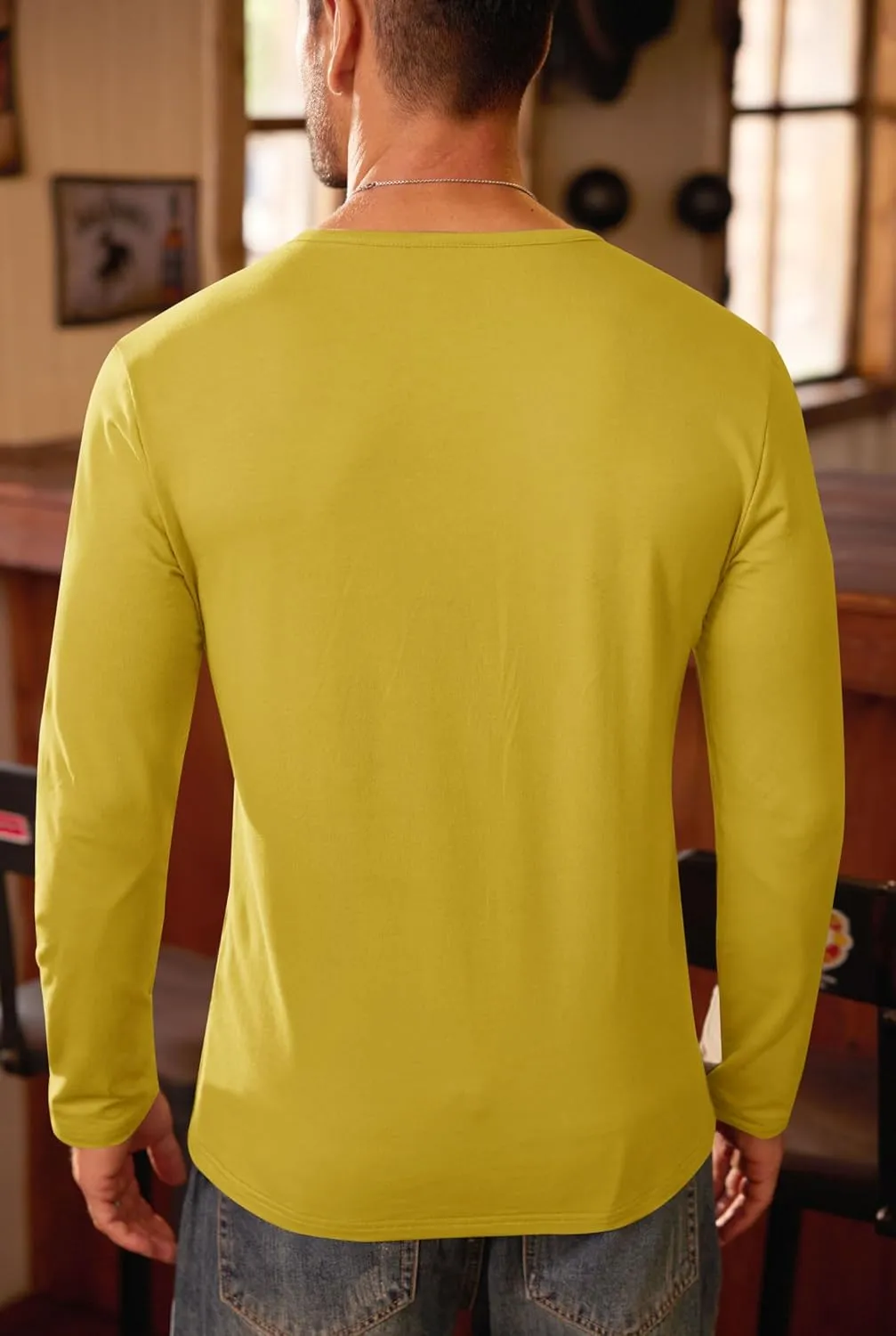 Mens V Neck Shirt Long Sleeve Cotton Casual Soft Slim Fit T-Shirts (S-XXL)