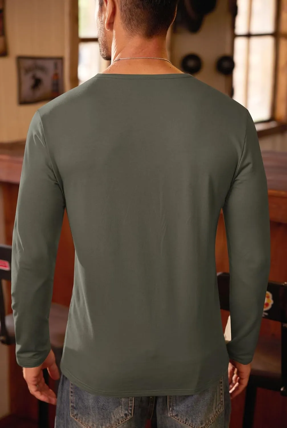 Mens V Neck Shirt Long Sleeve Cotton Casual Soft Slim Fit T-Shirts (S-XXL)