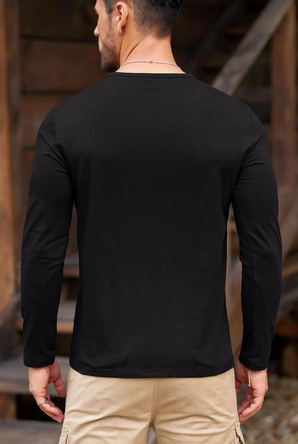Mens V Neck Shirt Long Sleeve Cotton Casual Soft Slim Fit T-Shirts (S-XXL)