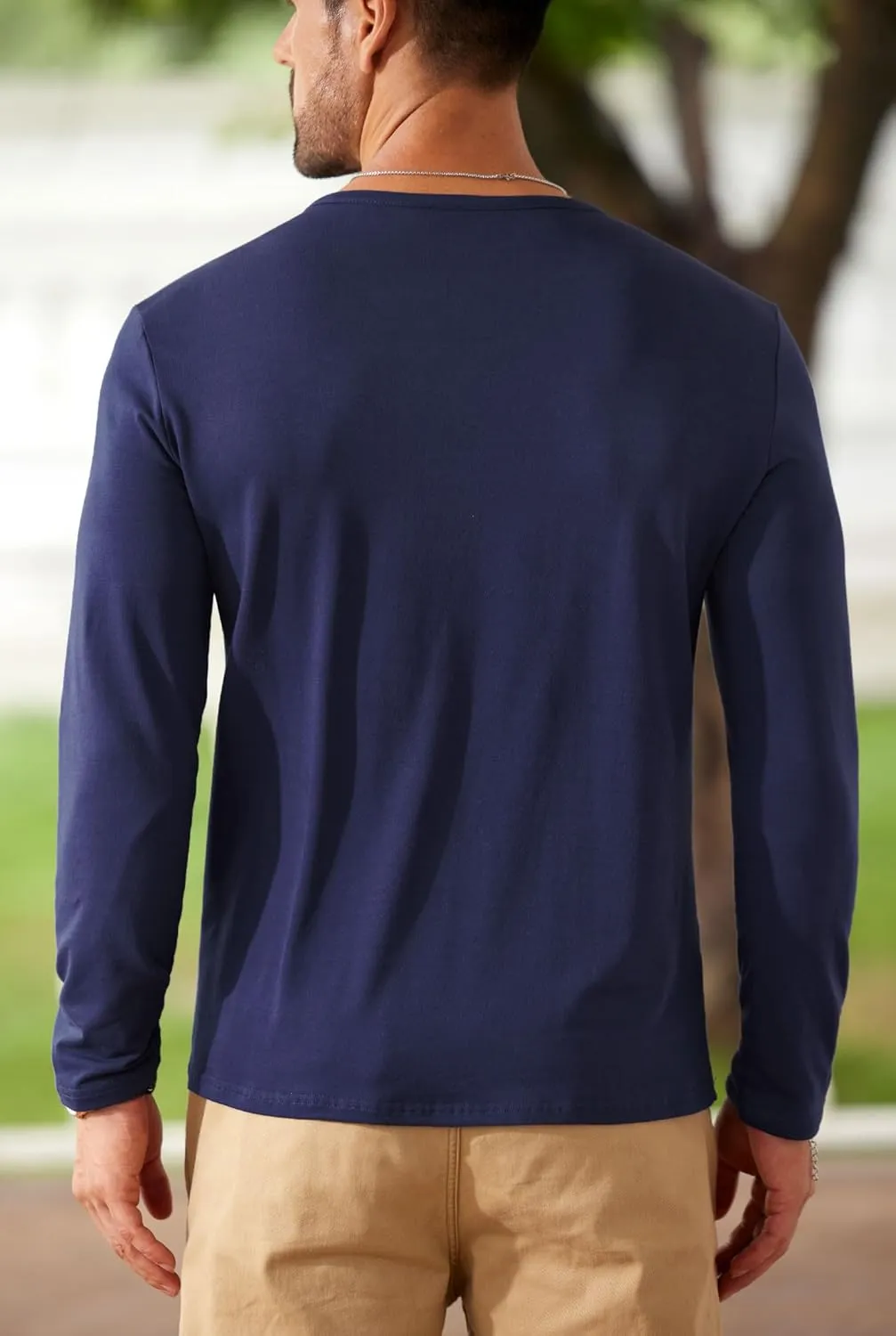 Mens V Neck Shirt Long Sleeve Cotton Casual Soft Slim Fit T-Shirts (S-XXL)