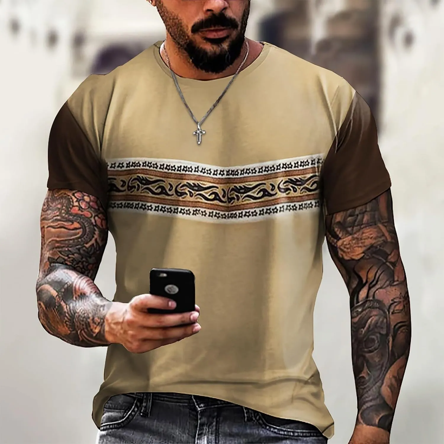Mens Vintage Designer Raglan T-Shirt Short Sleeve Printed Summer Round Neck Top Casual Sweatshirt
