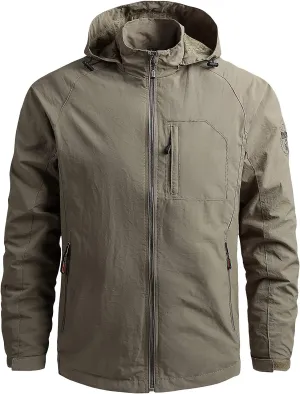 Mens Windbreaker Jacket Lightweight Waterproof Jacket with Zipper Pockets Hooded Coats for Hiking Cycling Travel