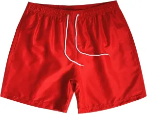 Men's Workout Running Shorts Mesh Lining Quick Dry Shorts Solid Summer Beach Shorts Elastic Waist Drawstring Shorts