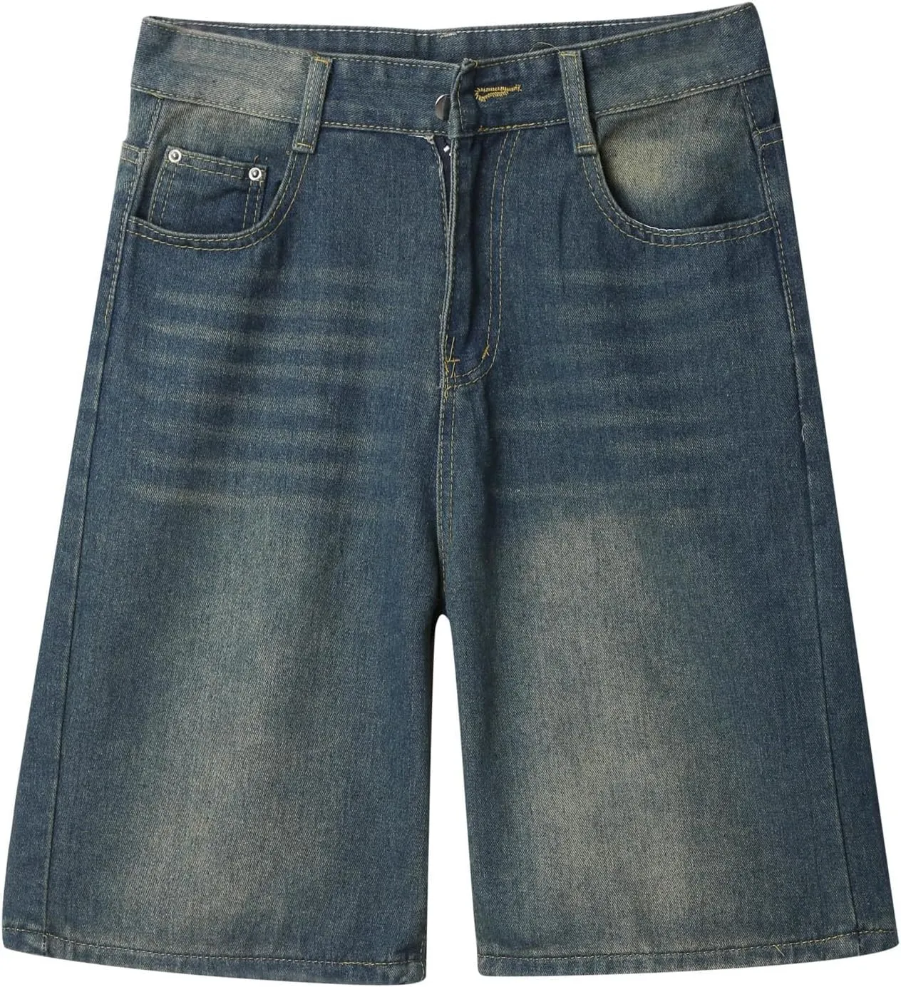 Mens Y2K Grunge Baggy Jean Shorts Casual Hip Hop Aesthetic Pants Loose Fit Denim Shorts Streetwear