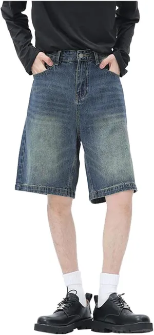 Mens Y2K Grunge Baggy Jean Shorts Casual Hip Hop Aesthetic Pants Loose Fit Denim Shorts Streetwear