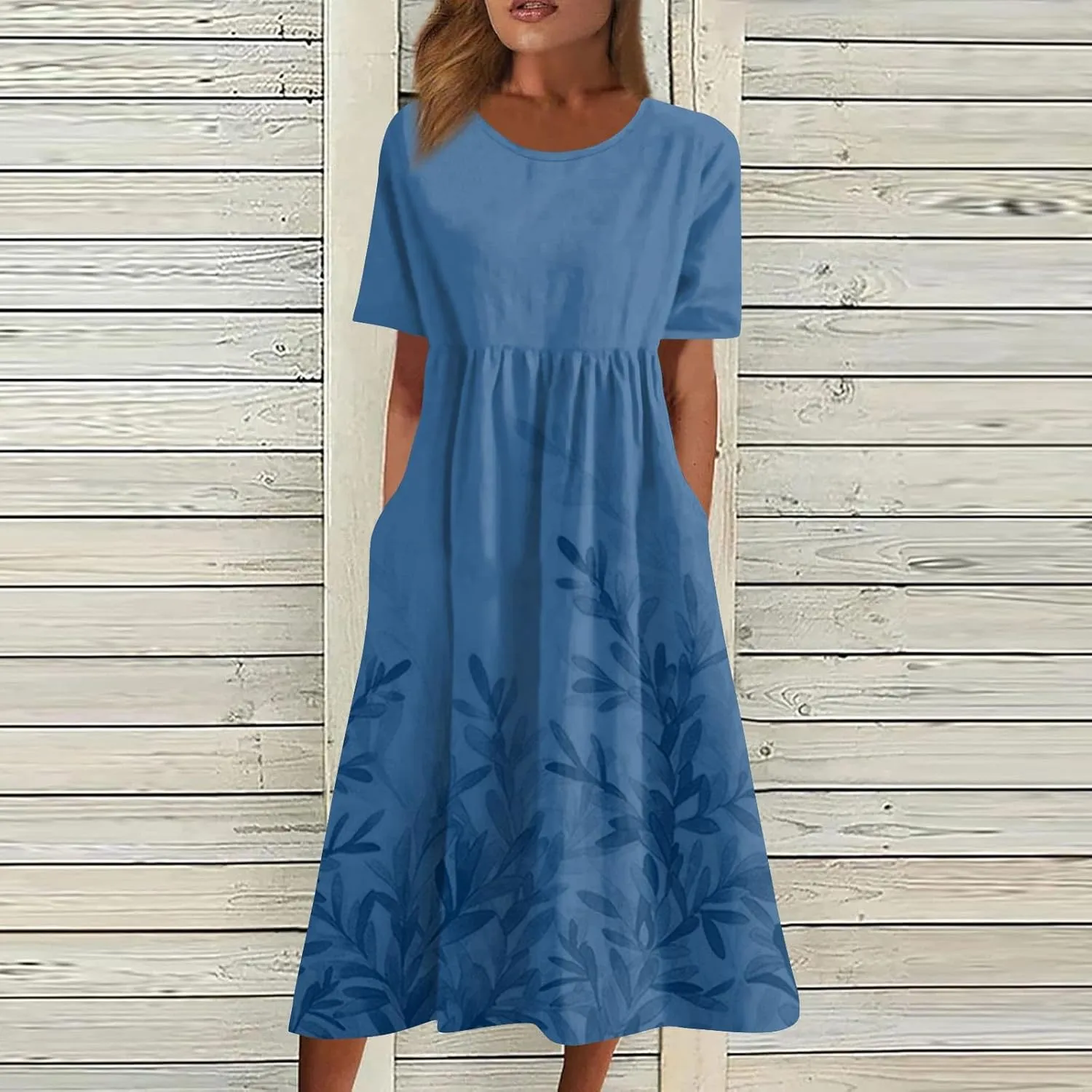 Midi Dress for Women 2025 Summer Casual Short Sleeve Floral A-Line T-Shirt Dress Midi Flowy with Pockets