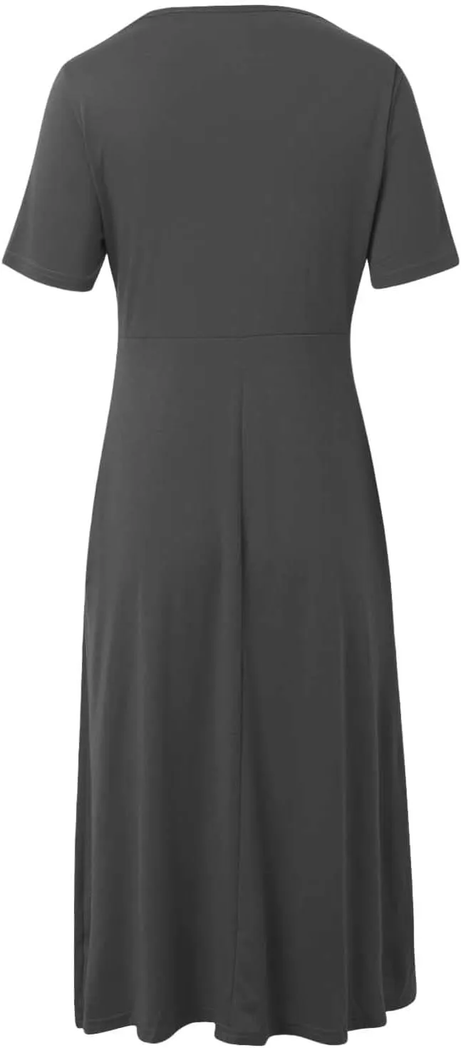 Miyaomn Womens Beach Dresses for Wedding Guest Crisscross Twist Front V Neck Casual Short Sleeve Long Maxi Dress with Pockets