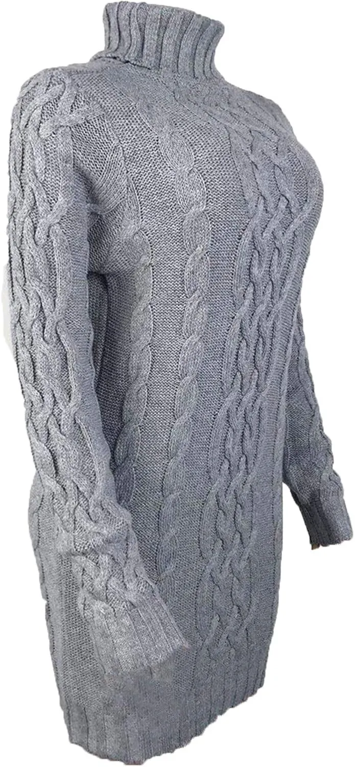 Miyaomn Women's Cable Knitted Sweater Dress Sexy Long Sleeve Bodycon Turtleneck Mini Dress Casual Fall Tunic Pullover Dresses