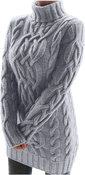 Miyaomn Women's Cable Knitted Sweater Dress Sexy Long Sleeve Bodycon Turtleneck Mini Dress Casual Fall Tunic Pullover Dresses