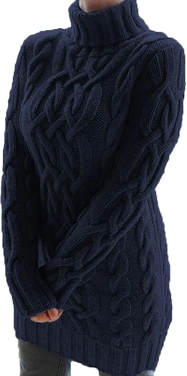 Miyaomn Women's Cable Knitted Sweater Dress Sexy Long Sleeve Bodycon Turtleneck Mini Dress Casual Fall Tunic Pullover Dresses