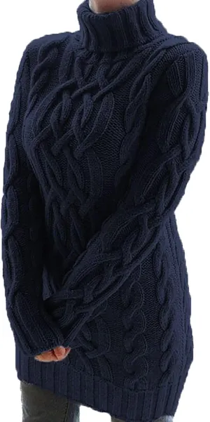 Miyaomn Women's Cable Knitted Sweater Dress Sexy Long Sleeve Bodycon Turtleneck Mini Dress Casual Fall Tunic Pullover Dresses