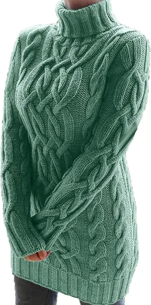 Miyaomn Women's Cable Knitted Sweater Dress Sexy Long Sleeve Bodycon Turtleneck Mini Dress Casual Fall Tunic Pullover Dresses