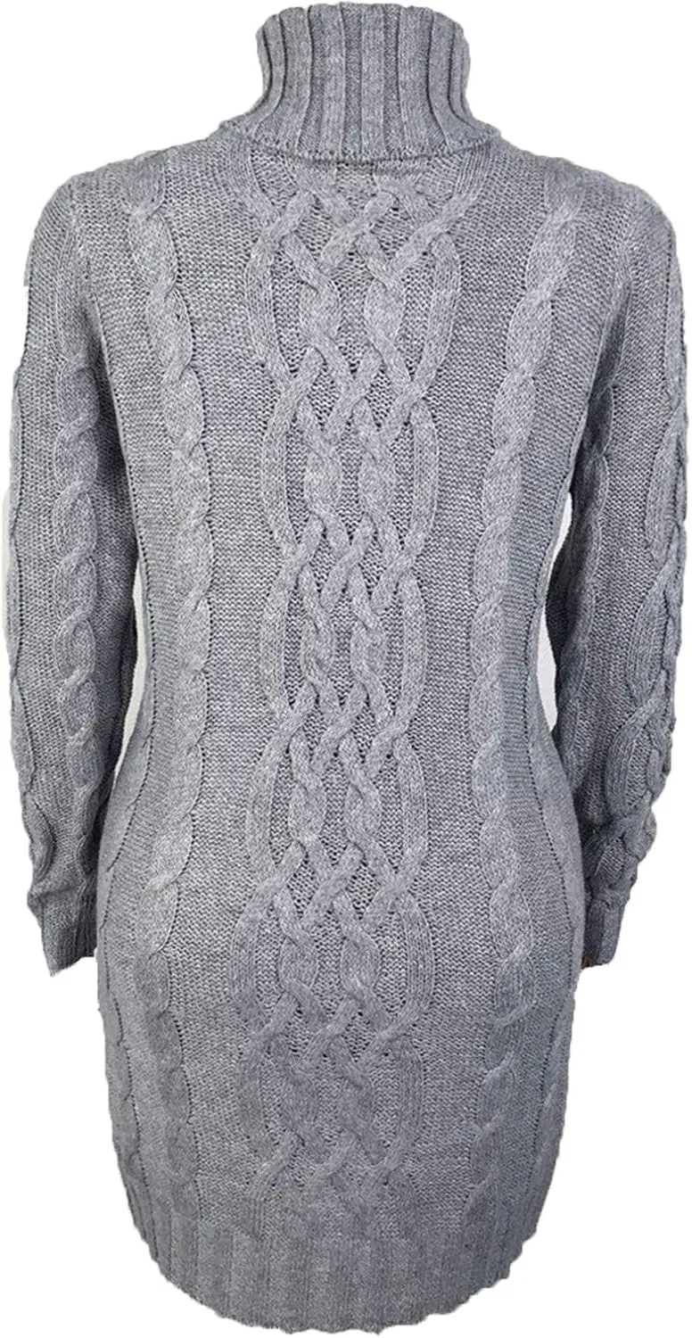 Miyaomn Women's Cable Knitted Sweater Dress Sexy Long Sleeve Bodycon Turtleneck Mini Dress Casual Fall Tunic Pullover Dresses