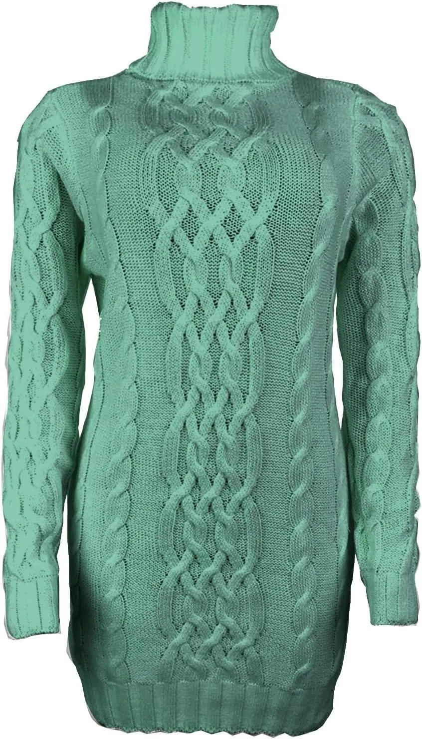 Miyaomn Women's Cable Knitted Sweater Dress Sexy Long Sleeve Bodycon Turtleneck Mini Dress Casual Fall Tunic Pullover Dresses