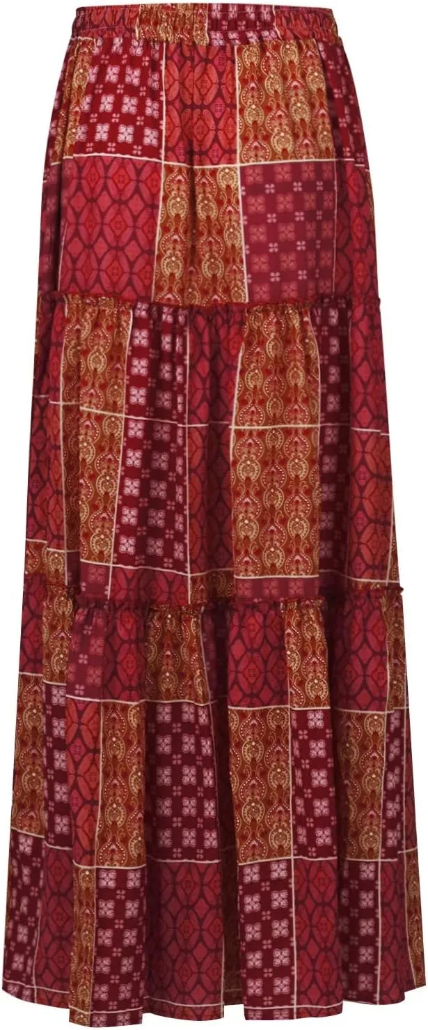 NBXNZWF Long Skirts for Women Casual Elastic High Waist A Line Ruffle Pleated Beach Skirt Flowy Swing Maxi Skirt with Pockets