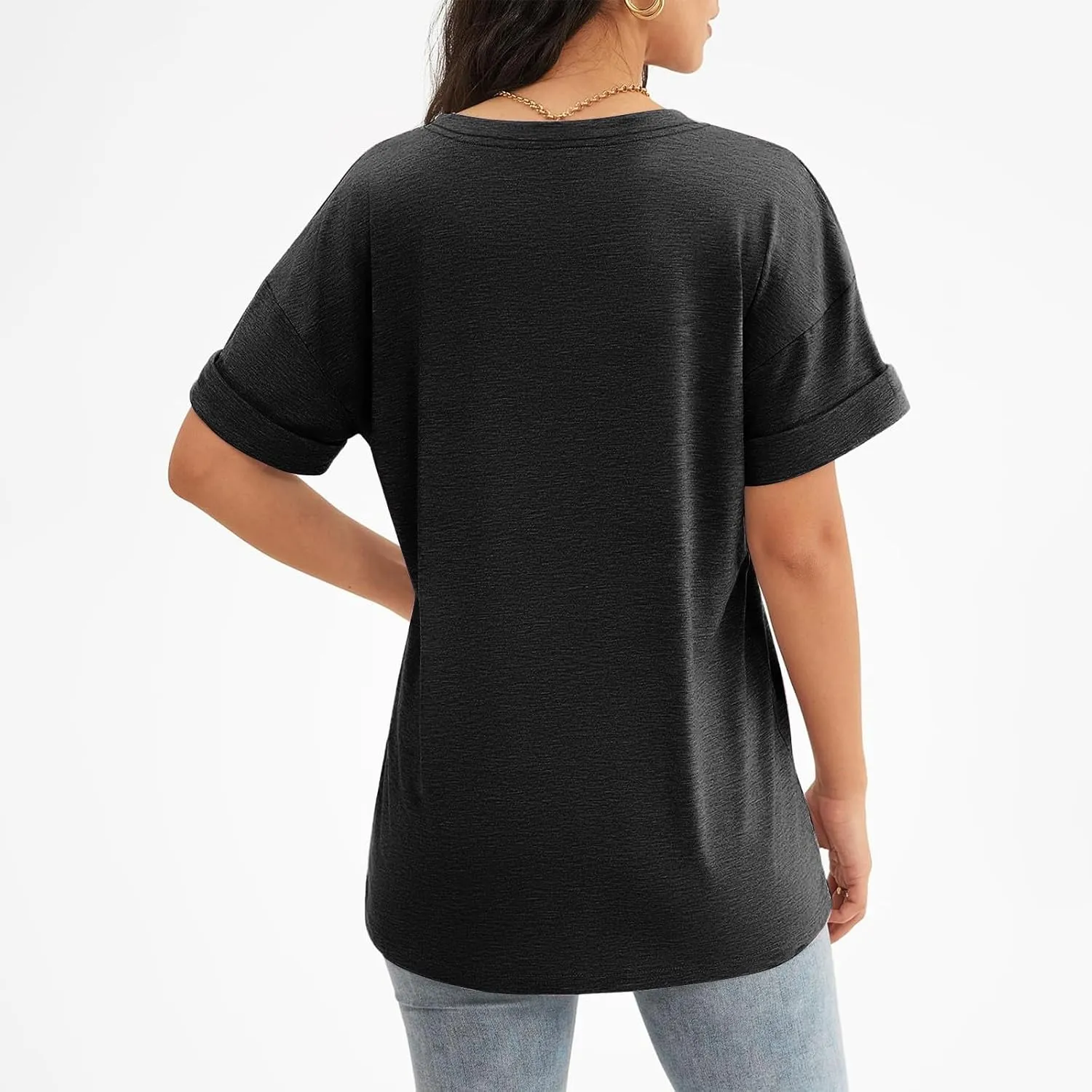 Oversized Tshirts for Women Plain V Neck Cotton T Shirts Casual Loose Short Sleeve Shirts Basic Tees Cute Summer Tops