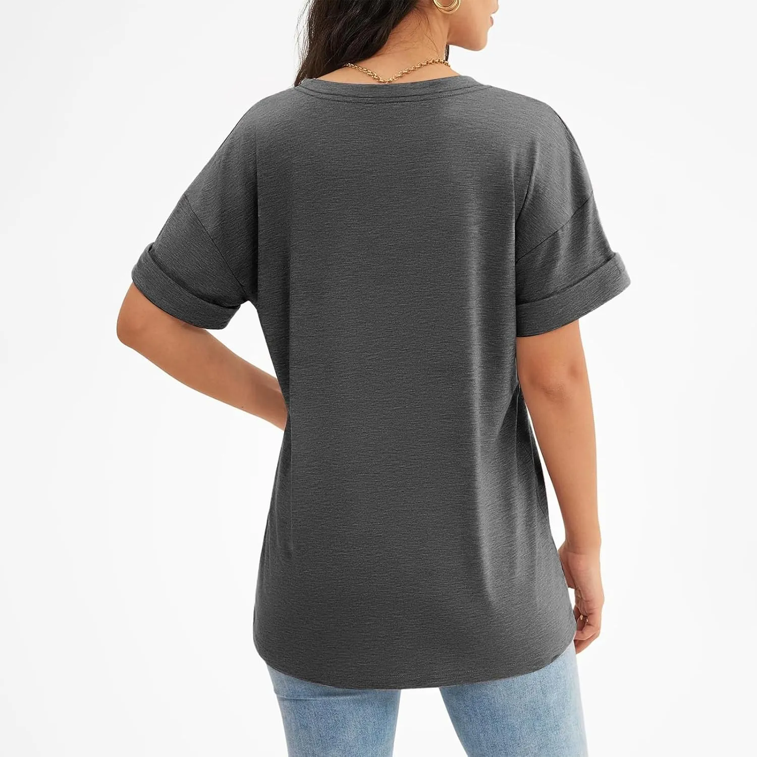 Oversized Tshirts for Women Plain V Neck Cotton T Shirts Casual Loose Short Sleeve Shirts Basic Tees Cute Summer Tops