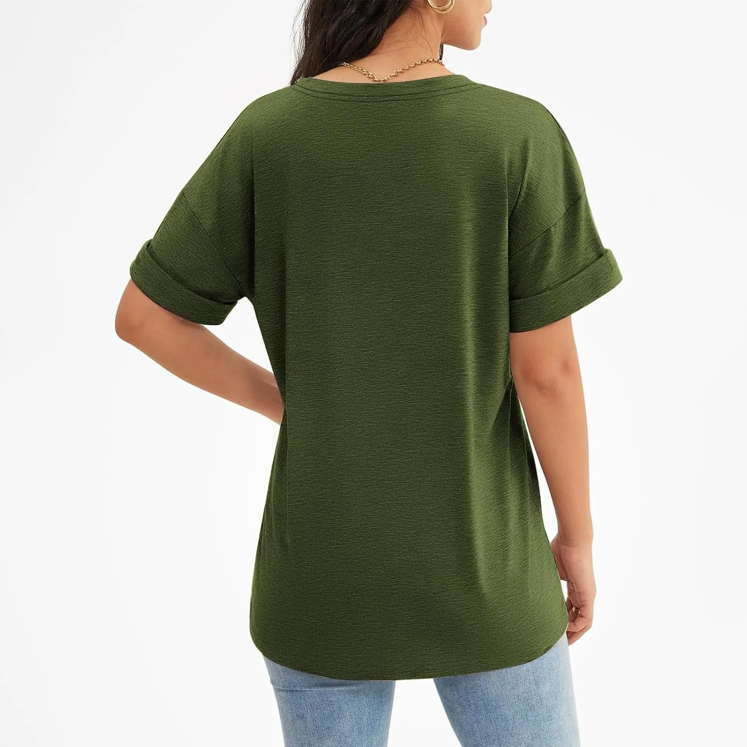 Oversized Tshirts for Women Plain V Neck Cotton T Shirts Casual Loose Short Sleeve Shirts Basic Tees Cute Summer Tops
