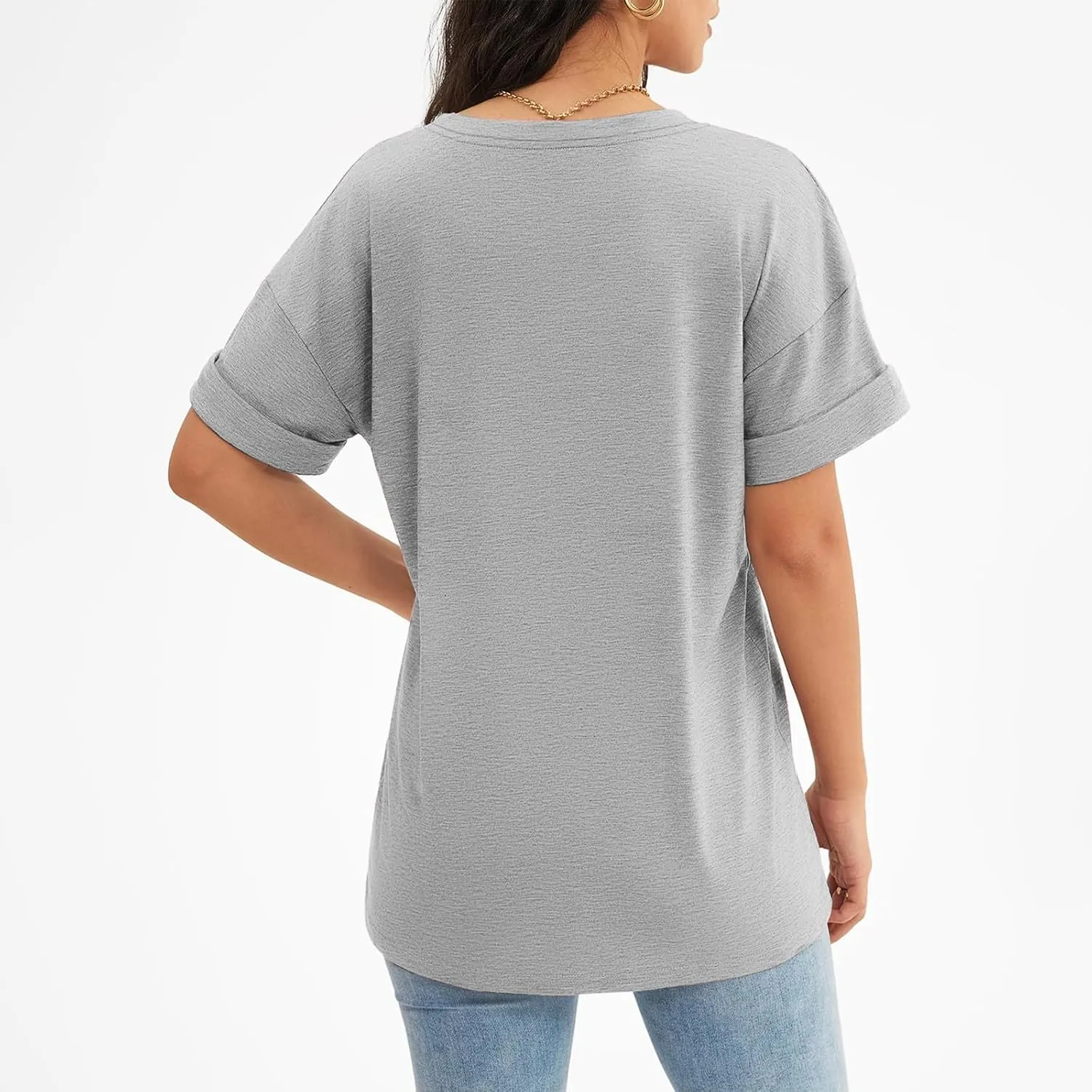 Oversized Tshirts for Women Plain V Neck Cotton T Shirts Casual Loose Short Sleeve Shirts Basic Tees Cute Summer Tops