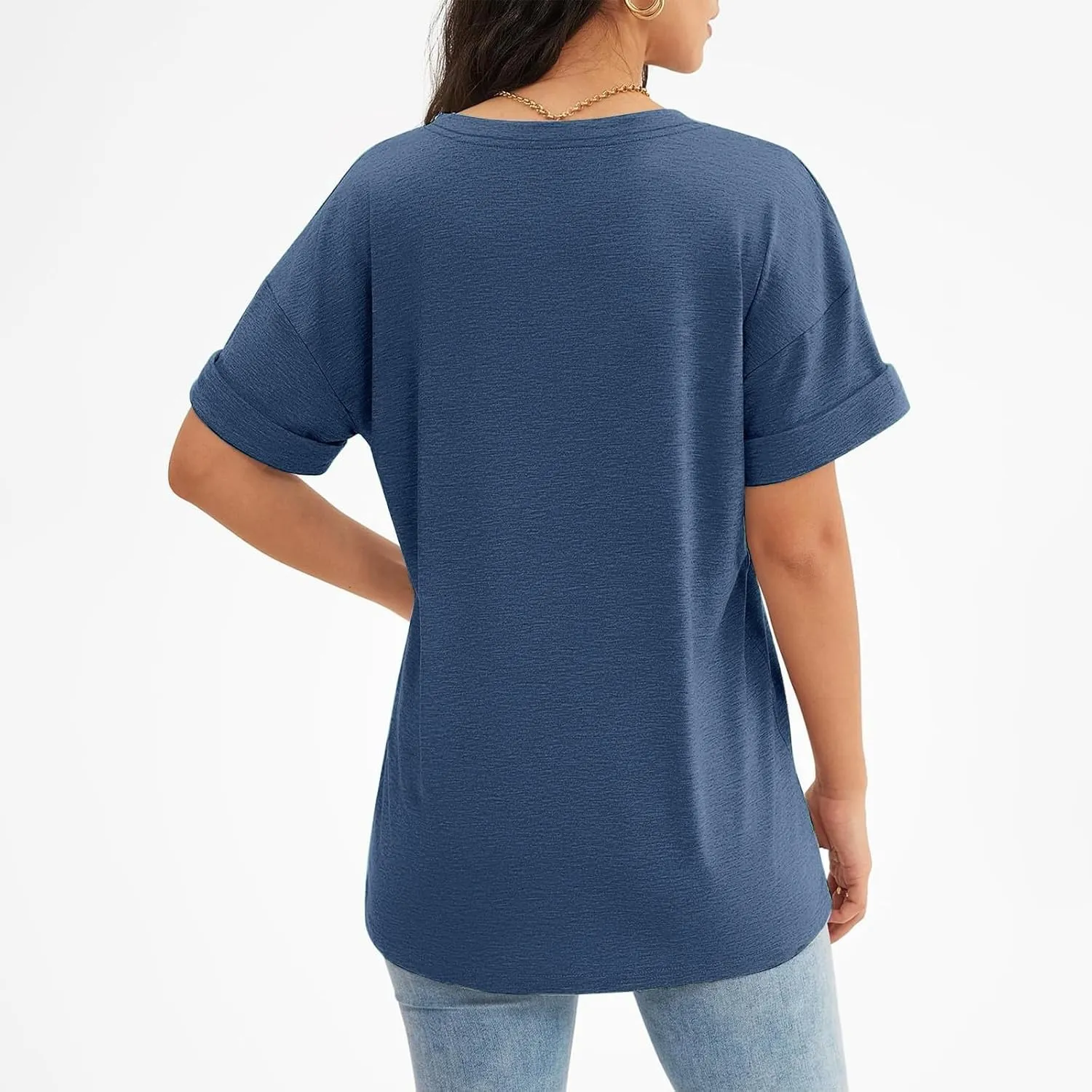 Oversized Tshirts for Women Plain V Neck Cotton T Shirts Casual Loose Short Sleeve Shirts Basic Tees Cute Summer Tops