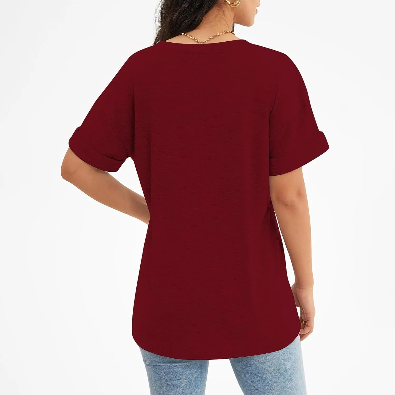 Oversized Tshirts for Women Plain V Neck Cotton T Shirts Casual Loose Short Sleeve Shirts Basic Tees Cute Summer Tops