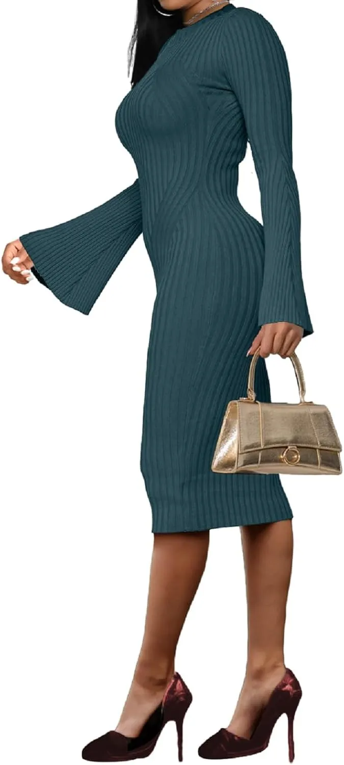 Oxgmoky Women Bodycon Ribbed Sweater Dress Sexy Sleeveless Stretchy Pullover Dresses