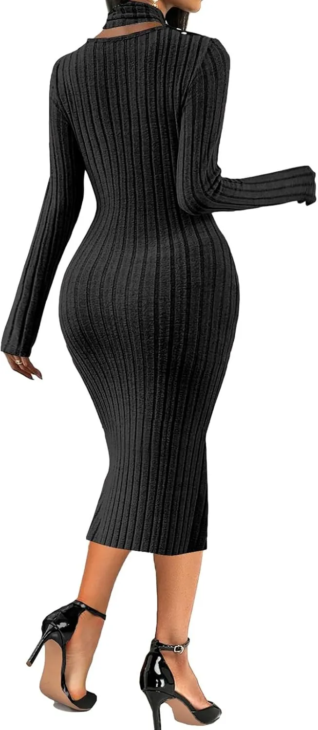 Oxgmoky Women Bodycon Ribbed Sweater Dress Sexy Sleeveless Stretchy Pullover Dresses