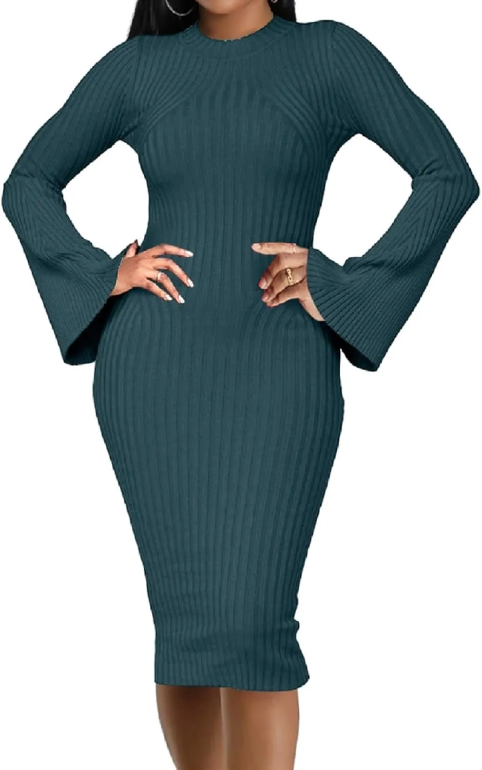 Oxgmoky Women Bodycon Ribbed Sweater Dress Sexy Sleeveless Stretchy Pullover Dresses