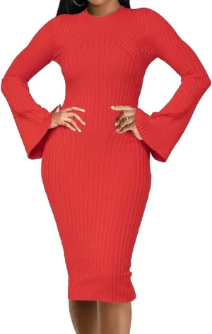 Oxgmoky Women Bodycon Ribbed Sweater Dress Sexy Sleeveless Stretchy Pullover Dresses