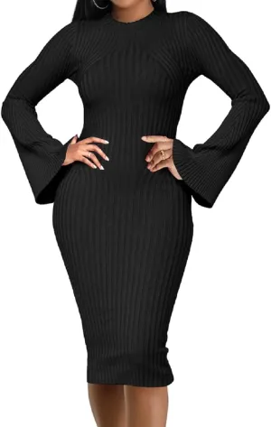 Oxgmoky Women Bodycon Ribbed Sweater Dress Sexy Sleeveless Stretchy Pullover Dresses