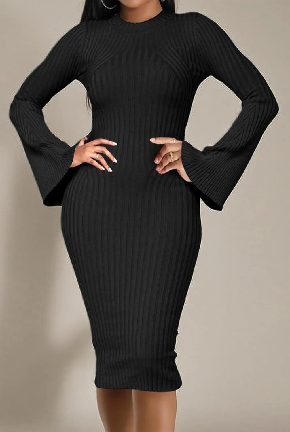 Oxgmoky Women Bodycon Ribbed Sweater Dress Sexy Sleeveless Stretchy Pullover Dresses