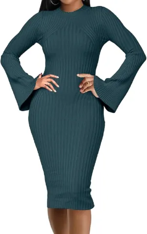 Oxgmoky Women Bodycon Ribbed Sweater Dress Sexy Sleeveless Stretchy Pullover Dresses