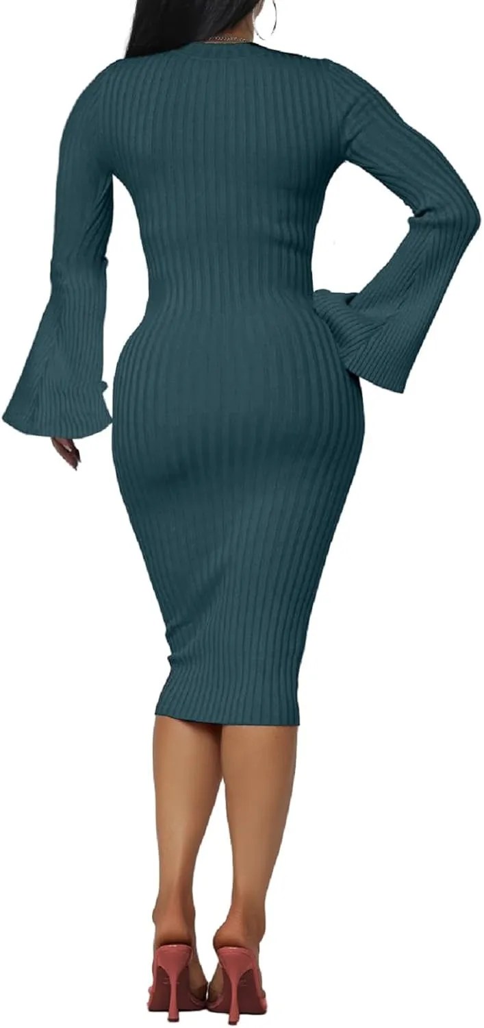 Oxgmoky Women Bodycon Ribbed Sweater Dress Sexy Sleeveless Stretchy Pullover Dresses