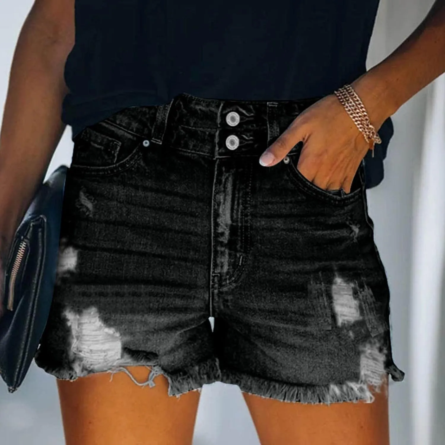 Plus Size Denim Bermuda Shorts For Women Jean Shorts High Waisted Ripped Shorts Distressed Jean Shorts for Summer